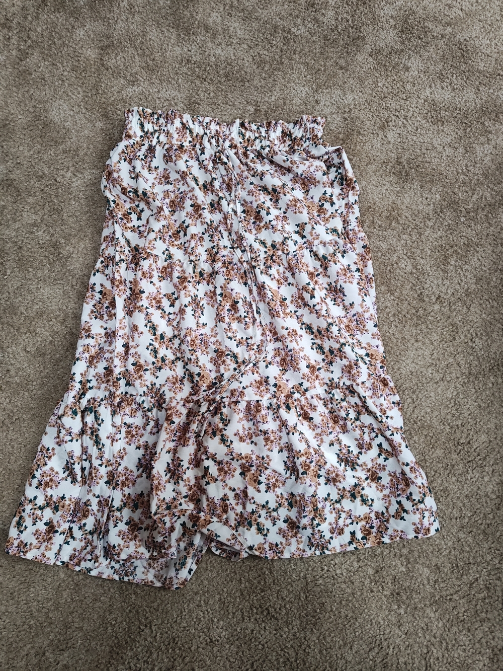 SHEIN White Midi Skirt with Brown Floral Print